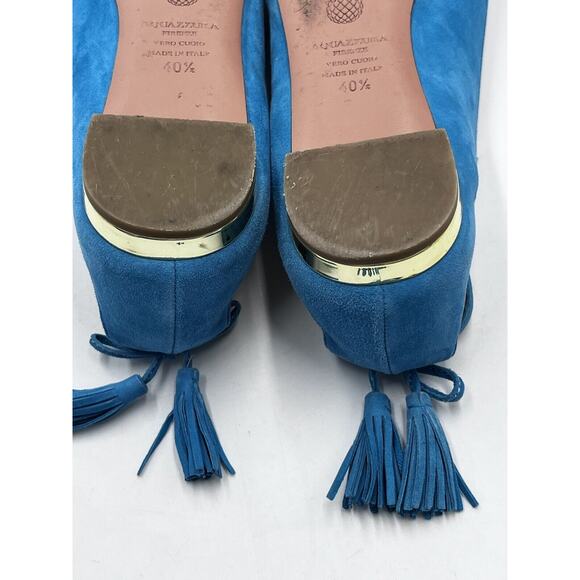 Aquazzura Forever Marilyn Turquoise Blue Ballet Flats Designer Suede 40.5/10 US - Picture 8 of 9